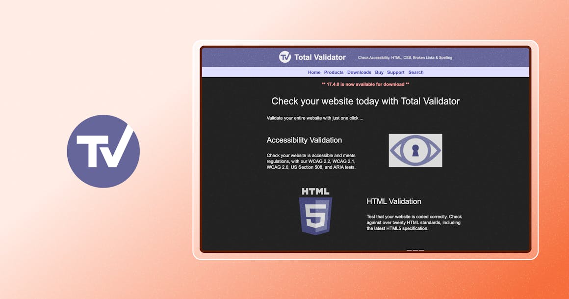Screenshot of Total Validator homepage.