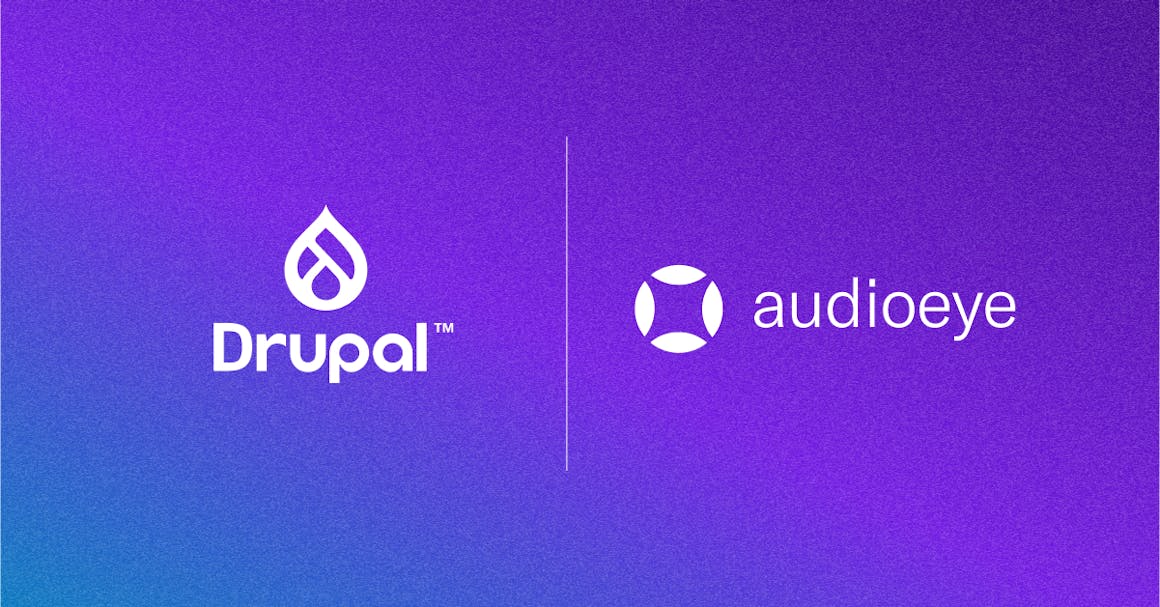 Drupal's logo and AudioEye's logo to represent the partnership between the companies