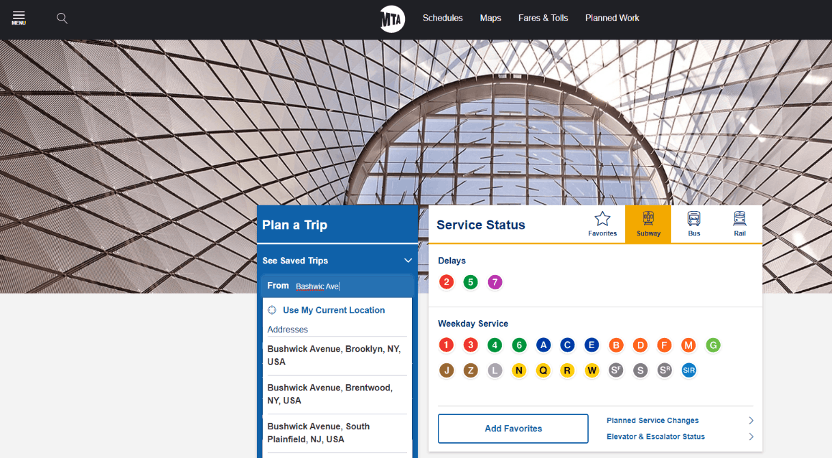 MTA homepage screenshot