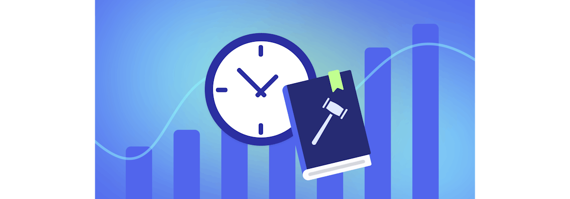 Data points with a clock and a law book.