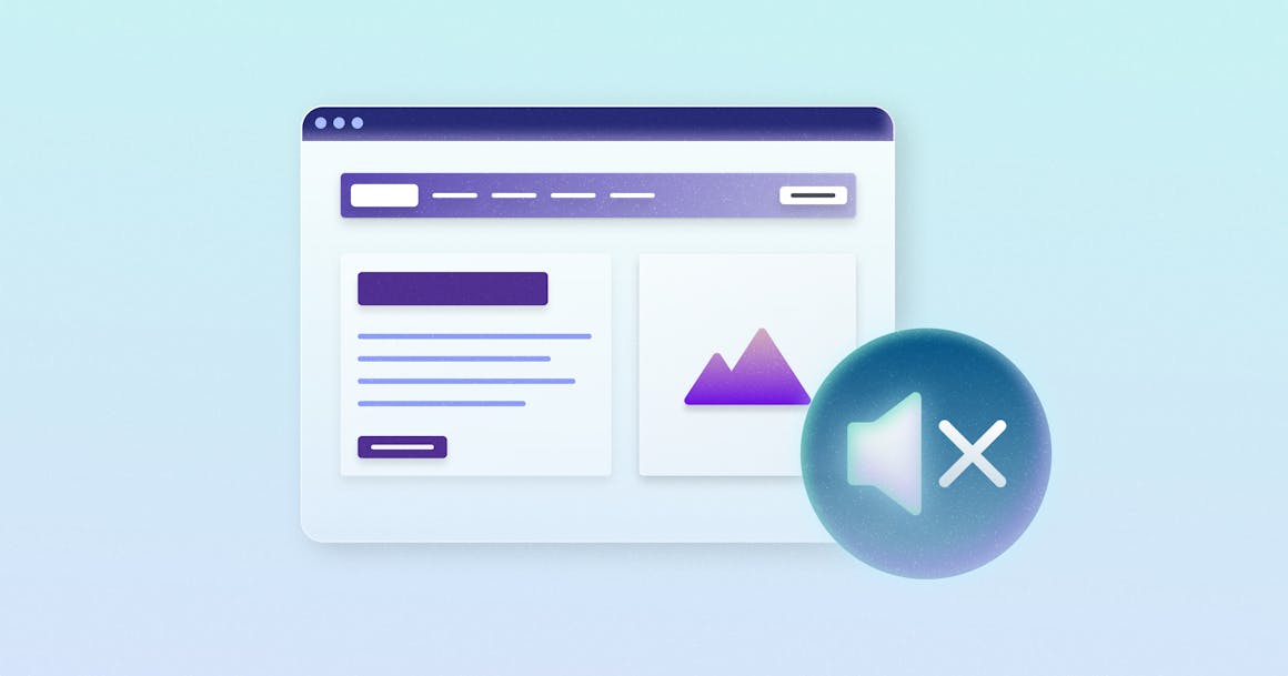 A stylized webpage that shows an icon of the sound muted