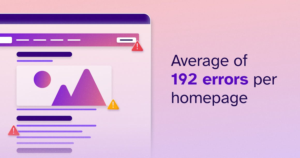 Stylized web browser next to text 'Average of 192 errors per homepage'.