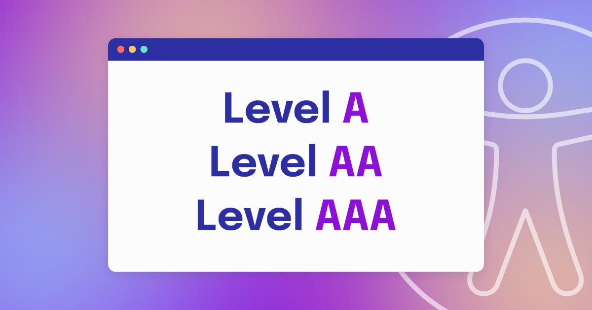 Internet browser with the words Level A, Level AA, and Level AAA