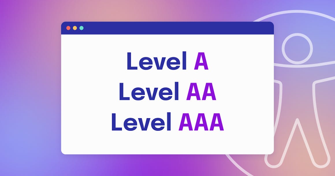 Internet browser with the words Level A, Level AA, and Level AAA