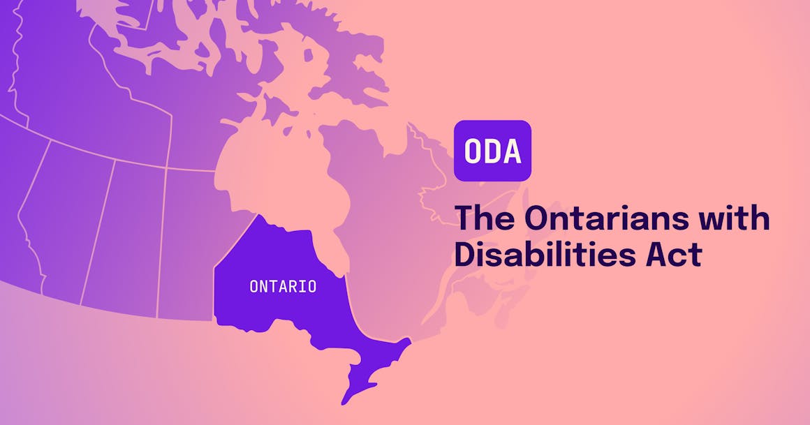 A map of Canada, with Ontario highlighted in purple and a label that reads "The Ontarians with Disabilities Act."