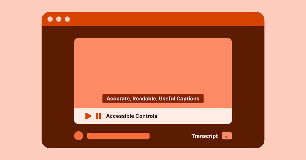 Web video player with closed captions, accessible controls, and downloadable transcript options