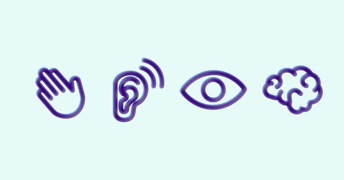 Icons that represent different disabilities: motor, hearing, visual, and cognitive.