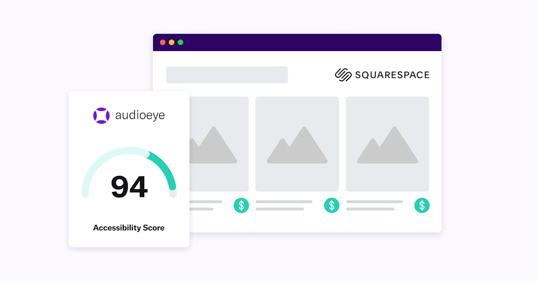 Squarespace websites showing an AudioEye Accessibility Score of 94