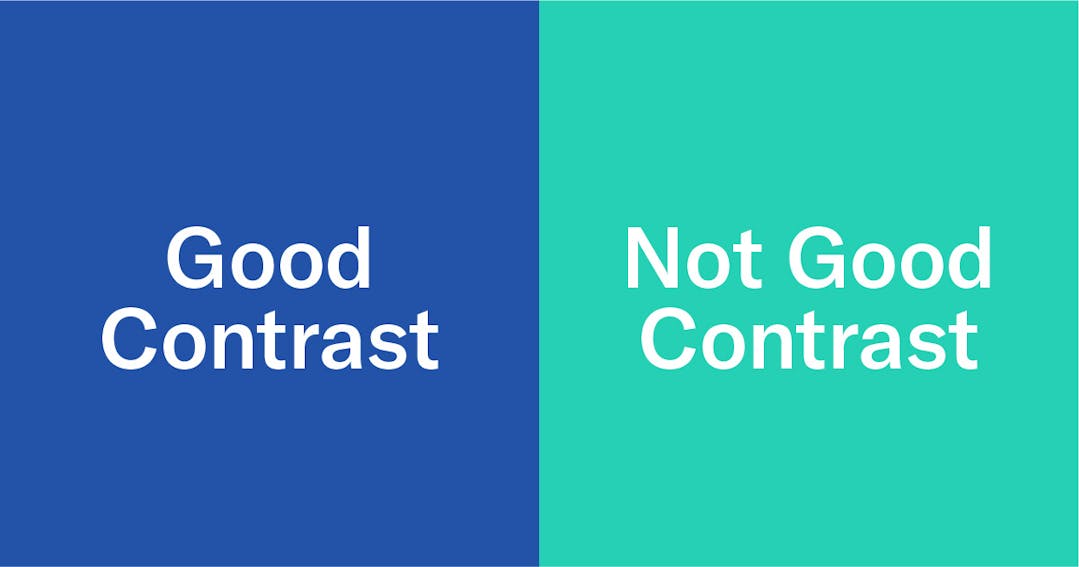 Two cards with one that say Good Contrast and one that says Not Good Contrast