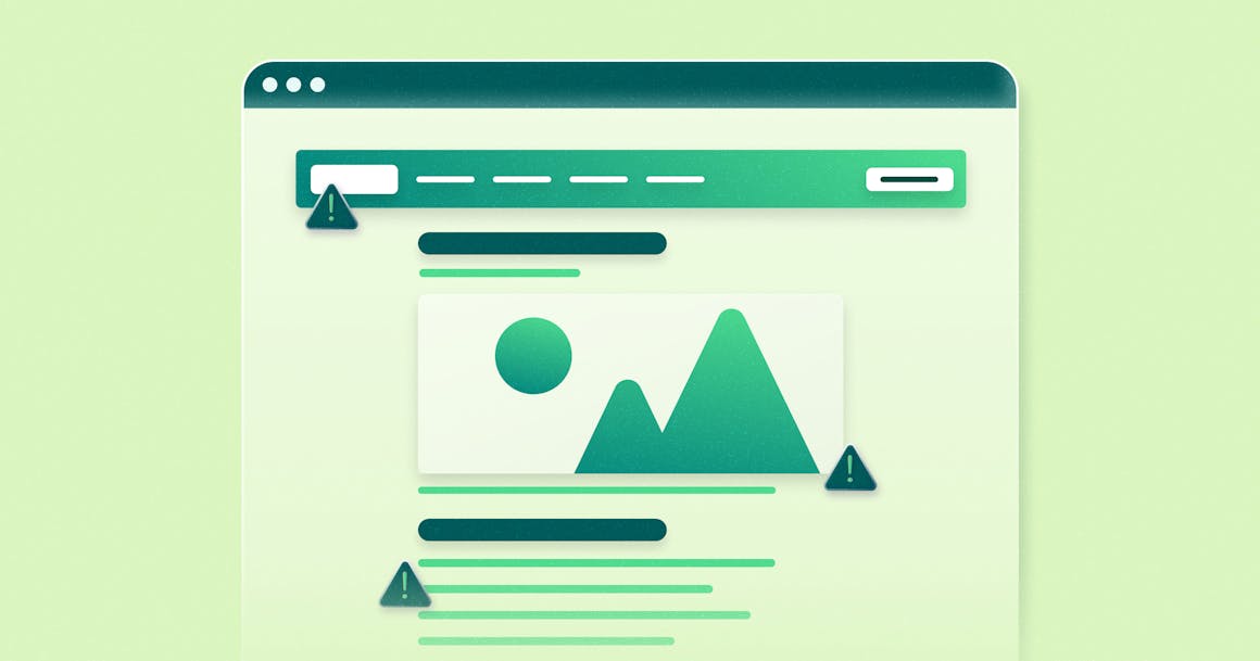 A stylized web page with three different exclamation marks representing accessibility issues on the page.
