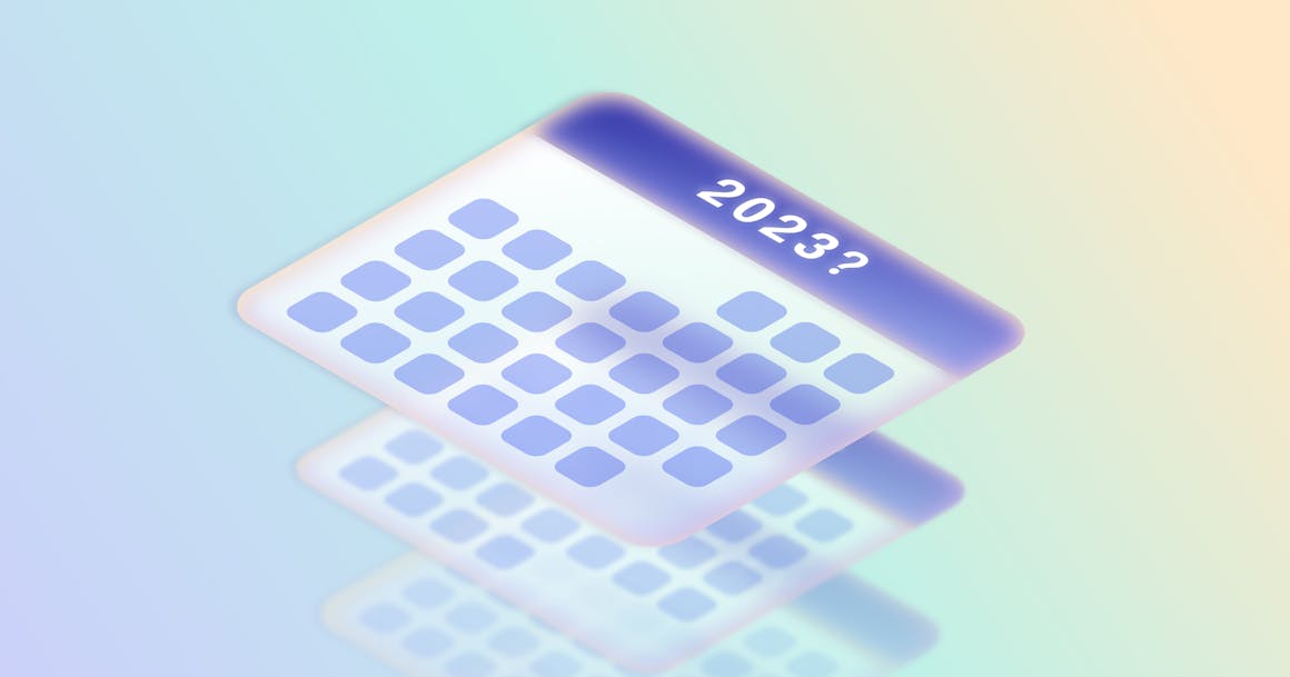 A calendar showing 2023 with a question mark next to the year