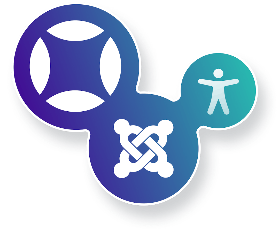 Joomla logo and AudioEye logo with accessibility symbol