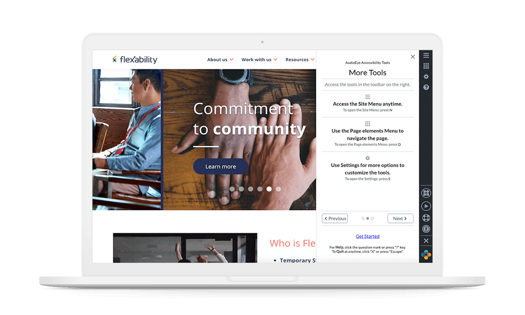 Computer screen with Flexability's website homepage