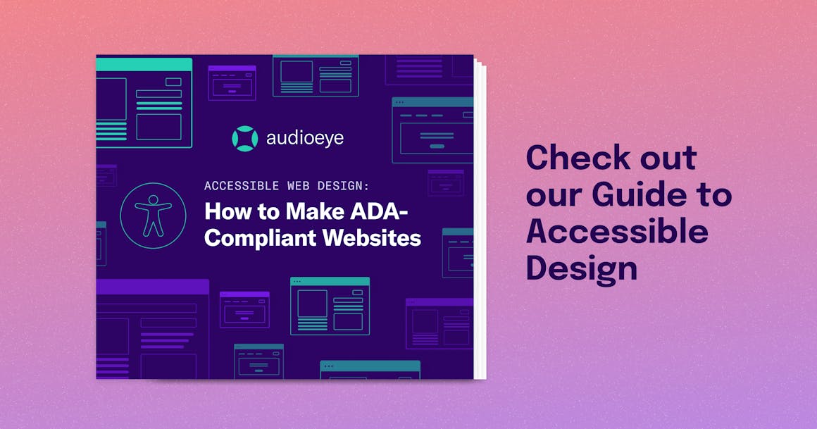 A PDF cover next to a title that reads: "Check out our Guide to Accessible Design"