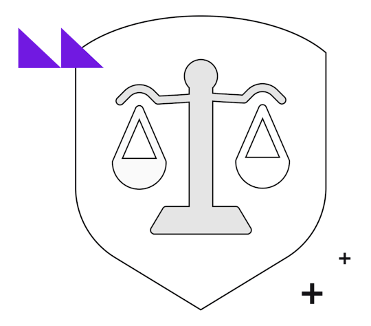 Illustration of a legal scale on top of a shield