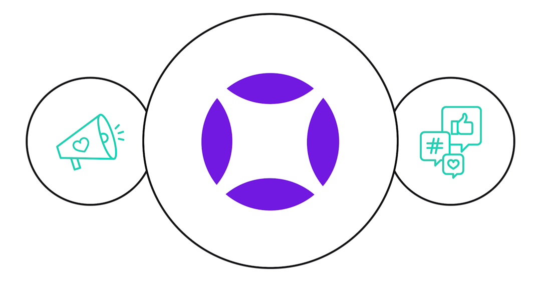 Illustration of a megaphone and social media responses