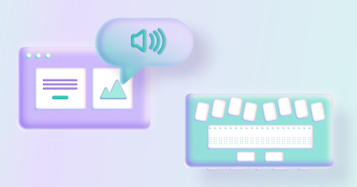 Two examples of assistive technology. One is a screen reader, the other keyboard that helps with text-to-speech.