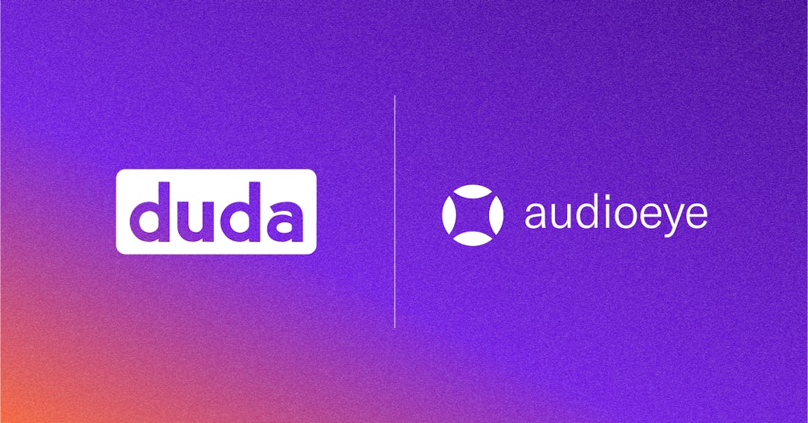 Duda's logo and AudioEye's logo to represent the partnership between the companies