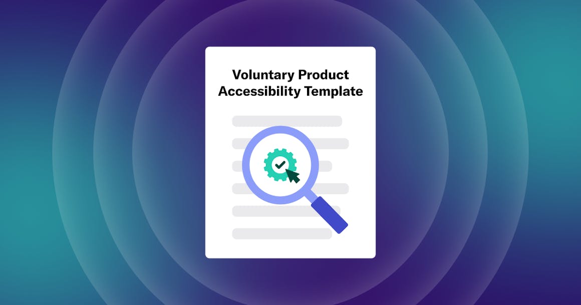 Text document with a purple magnifying glass with the text Voluntary Product Accessibility Template