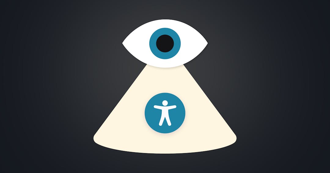An eyeball with a spotlight on an accessibility icon