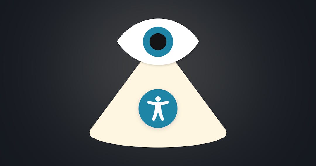 An eyeball with a spotlight on an accessibility icon
