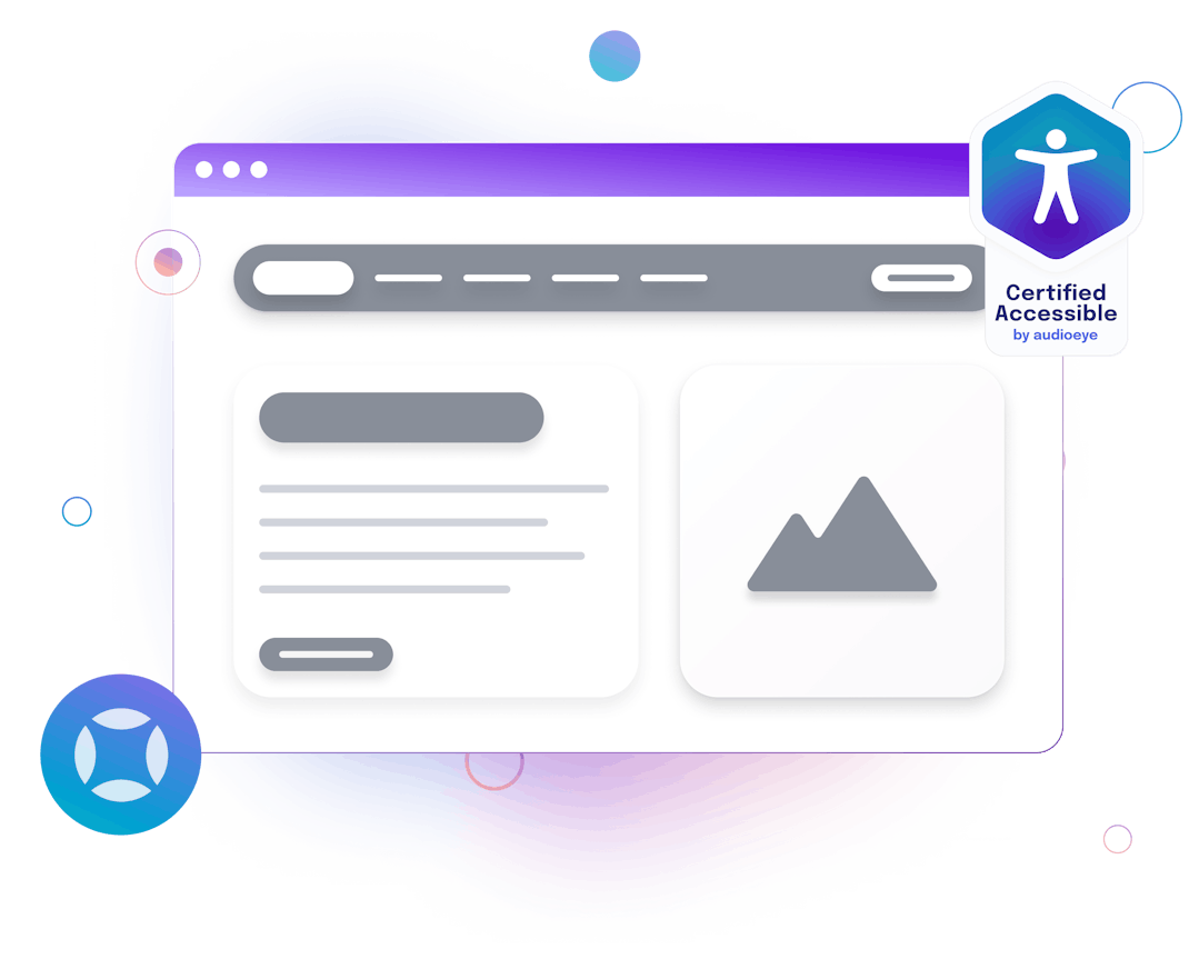 Stylized website wireframe with the AudioEye Certified Accessibility trusted badge.