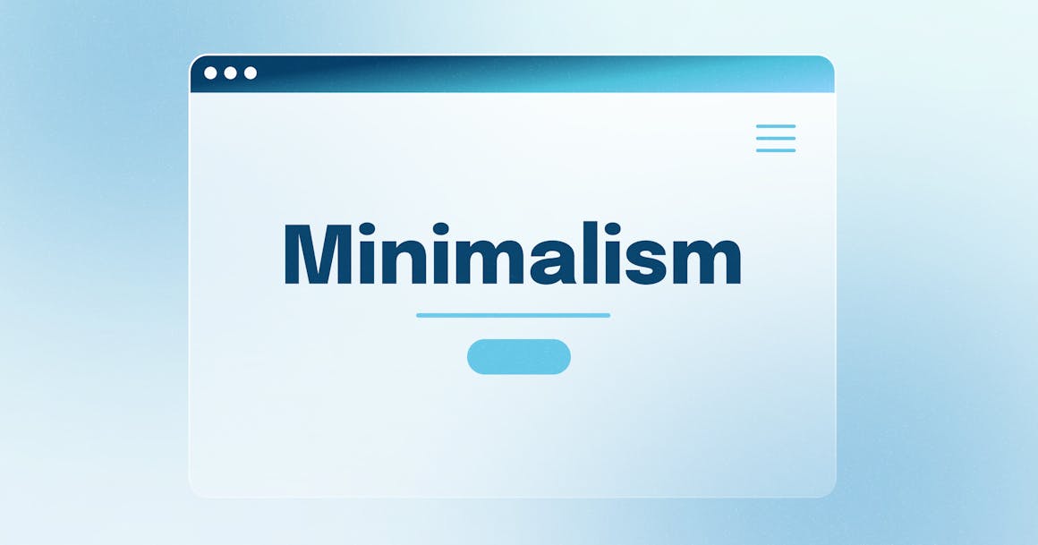 A stylized website that reads "Minimalism" at the top, next to a single CTA and a hamburger-style dropdown menu.
