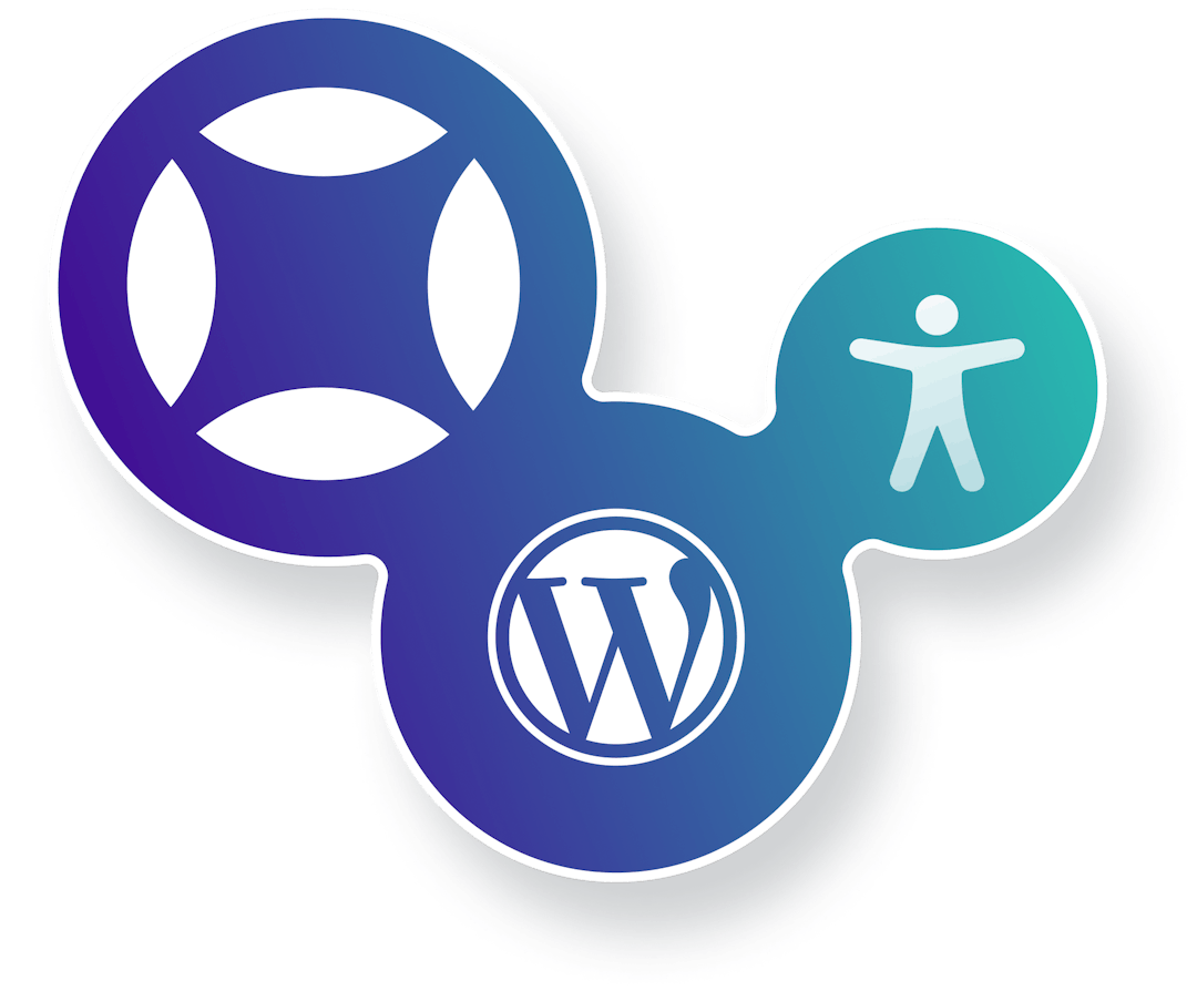 Wordpress logo and AudioEye logo with accessibility symbol
