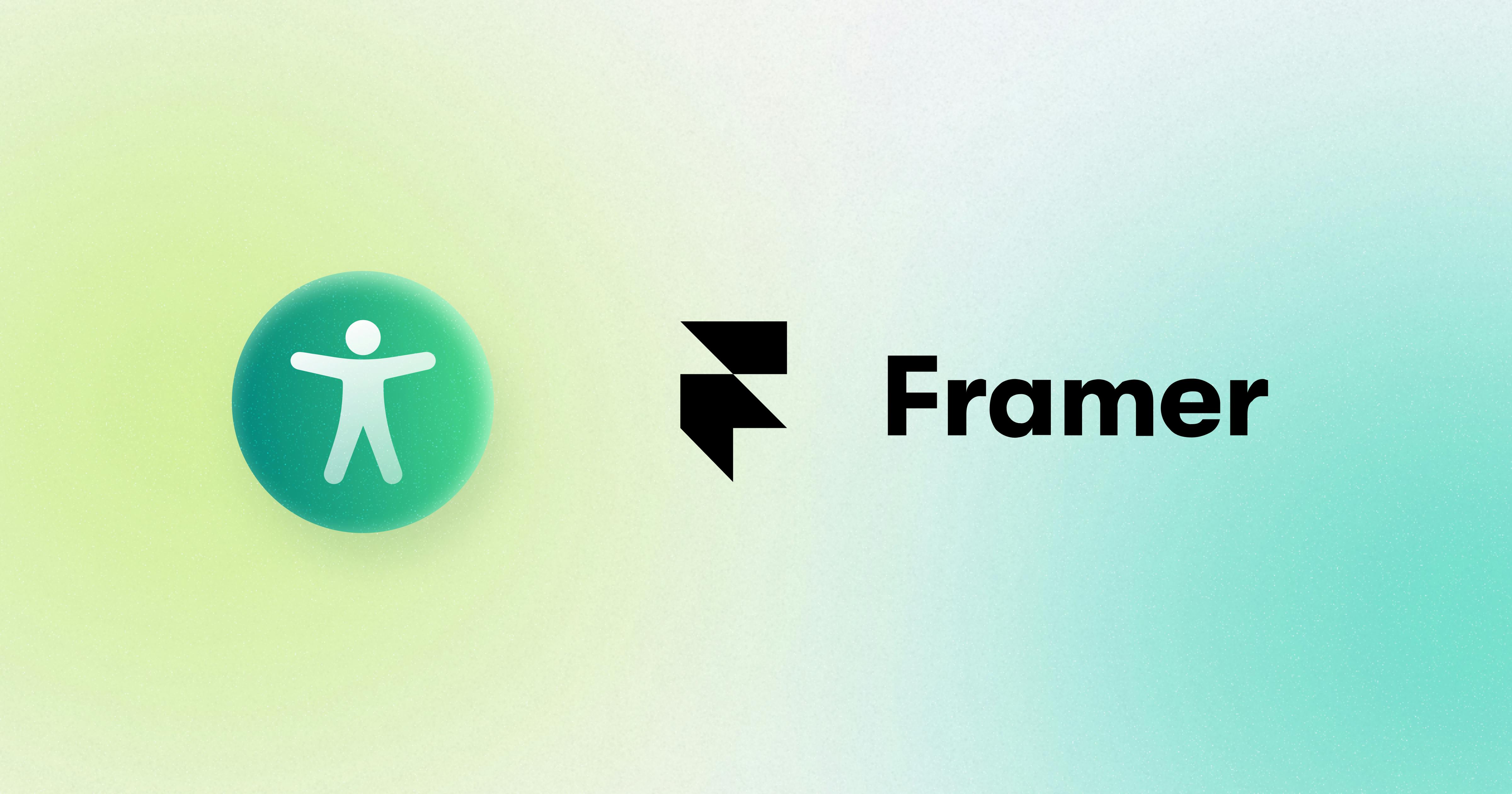 A green accessibility symbol next to the icon for Framer, a no-code web builder.