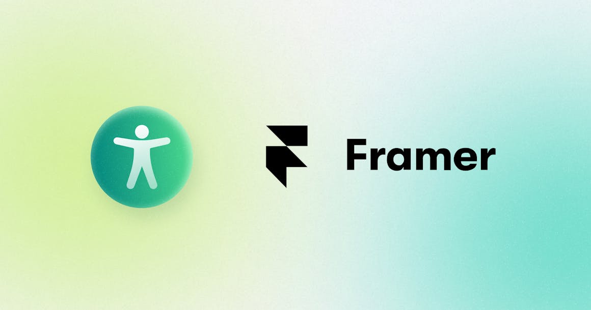A green accessibility symbol next to the icon for Framer, a no-code web builder.