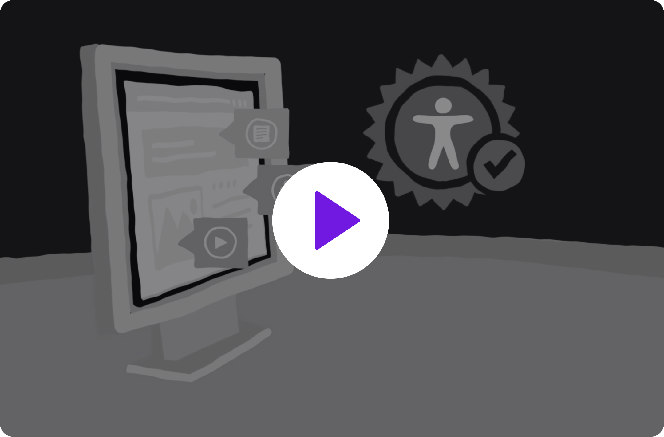 Video thumbnail of a computer screen with accessibility icons with a play button on top of the image