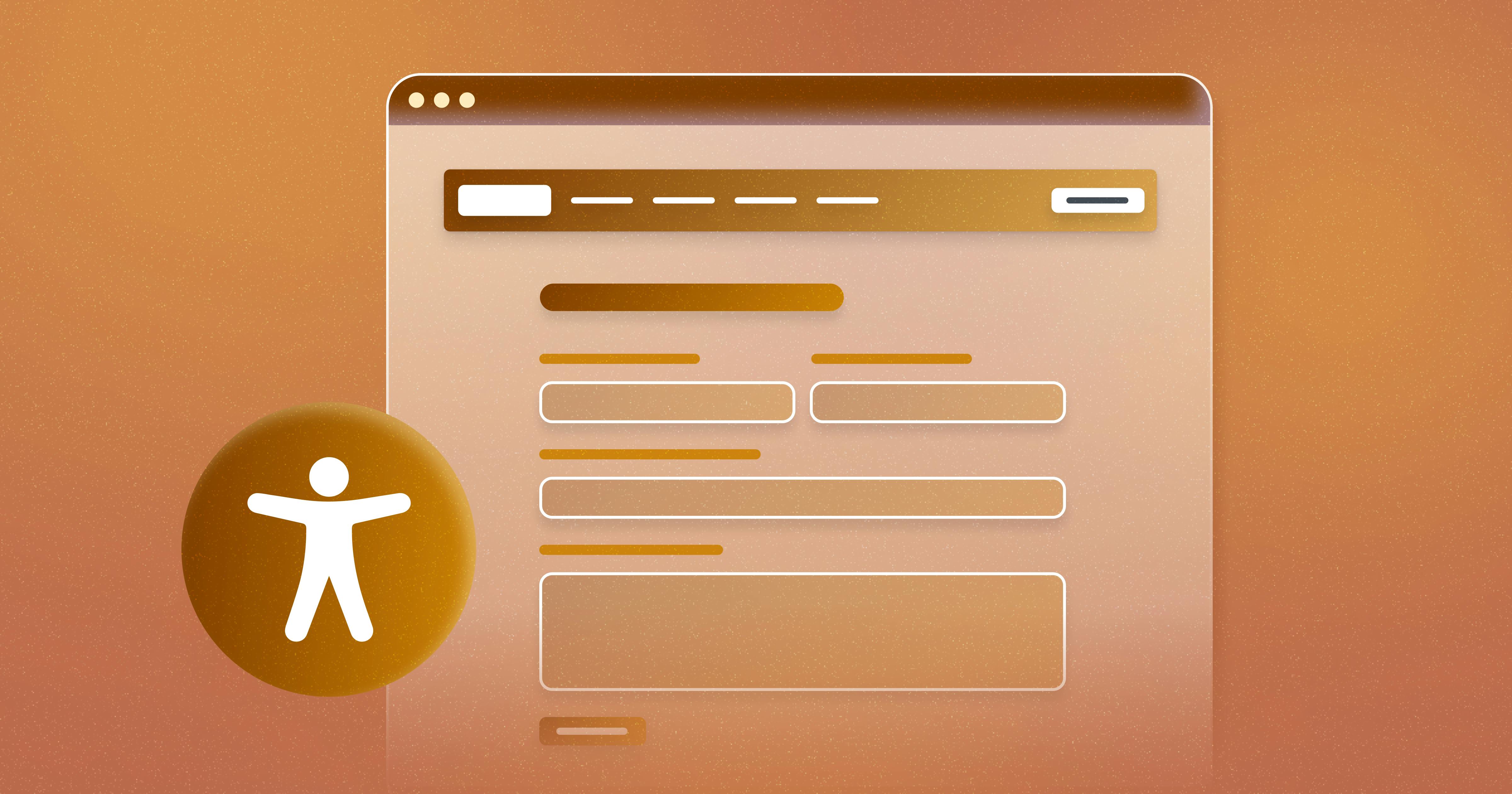 An empty form on a landing page, with an accessibility symbol in the lower left corner.