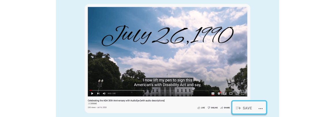 Youtube video highlighting the Save and ... options