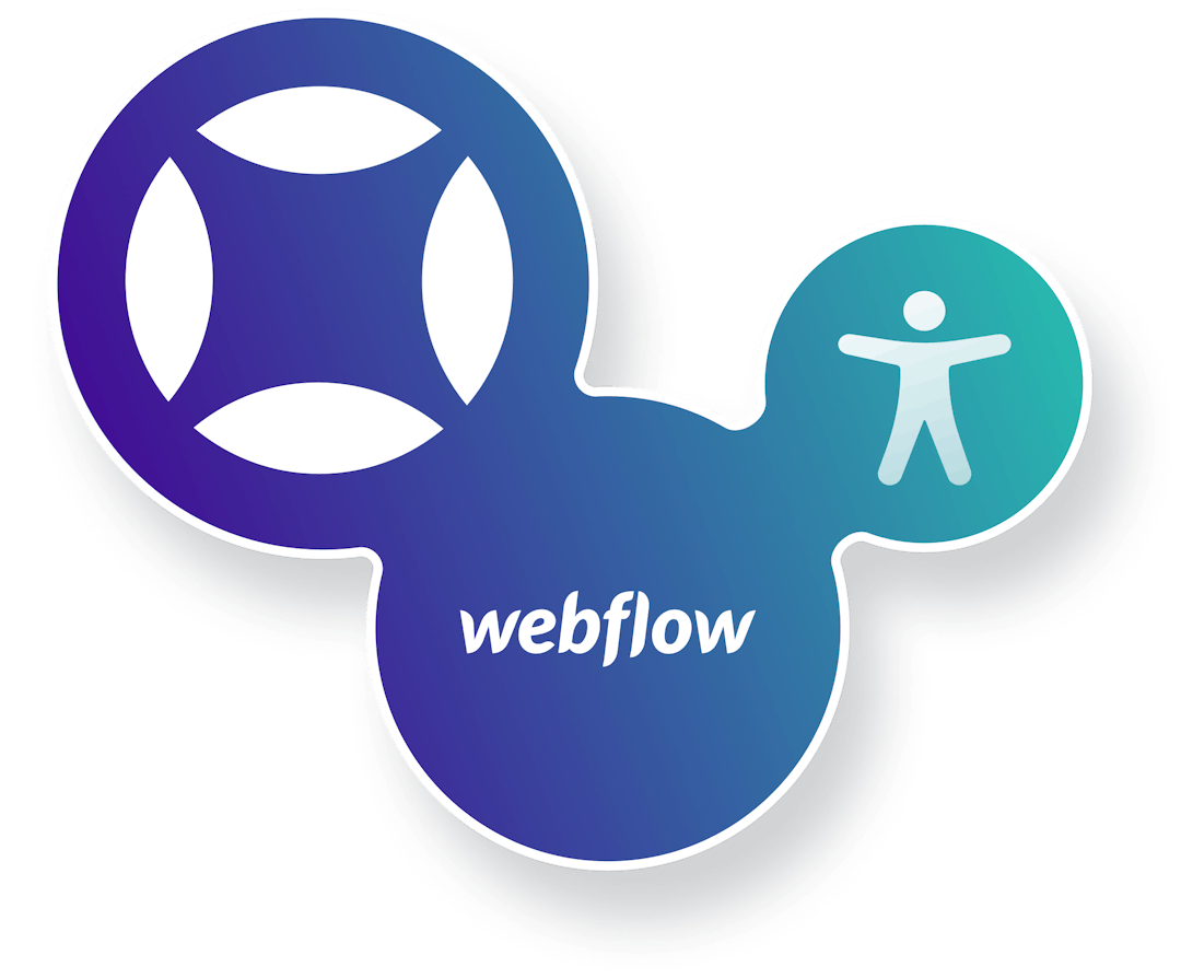 Webflow logo and AudioEye logo with accessibility symbol