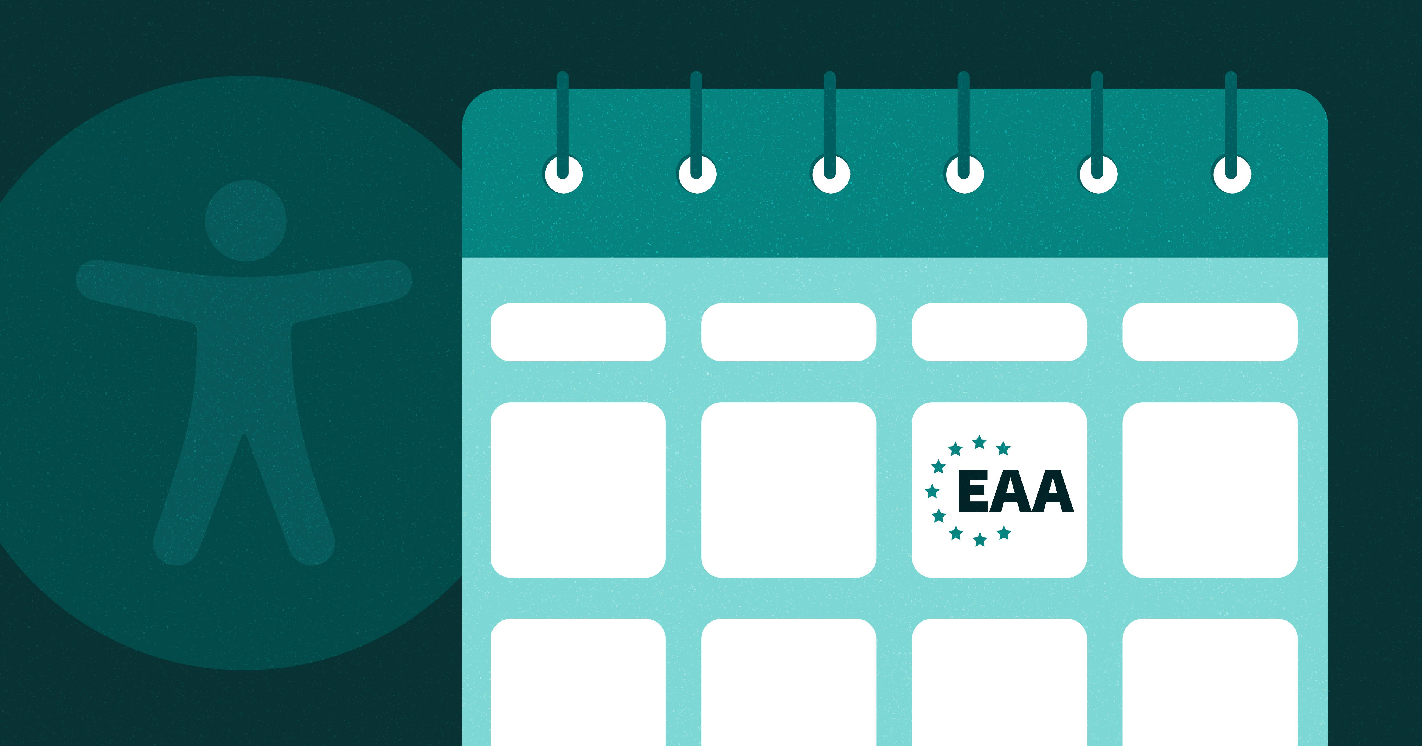 Blank calendar with text reading 'EAA' on one of the dates. The accessibility symbol is in the background.