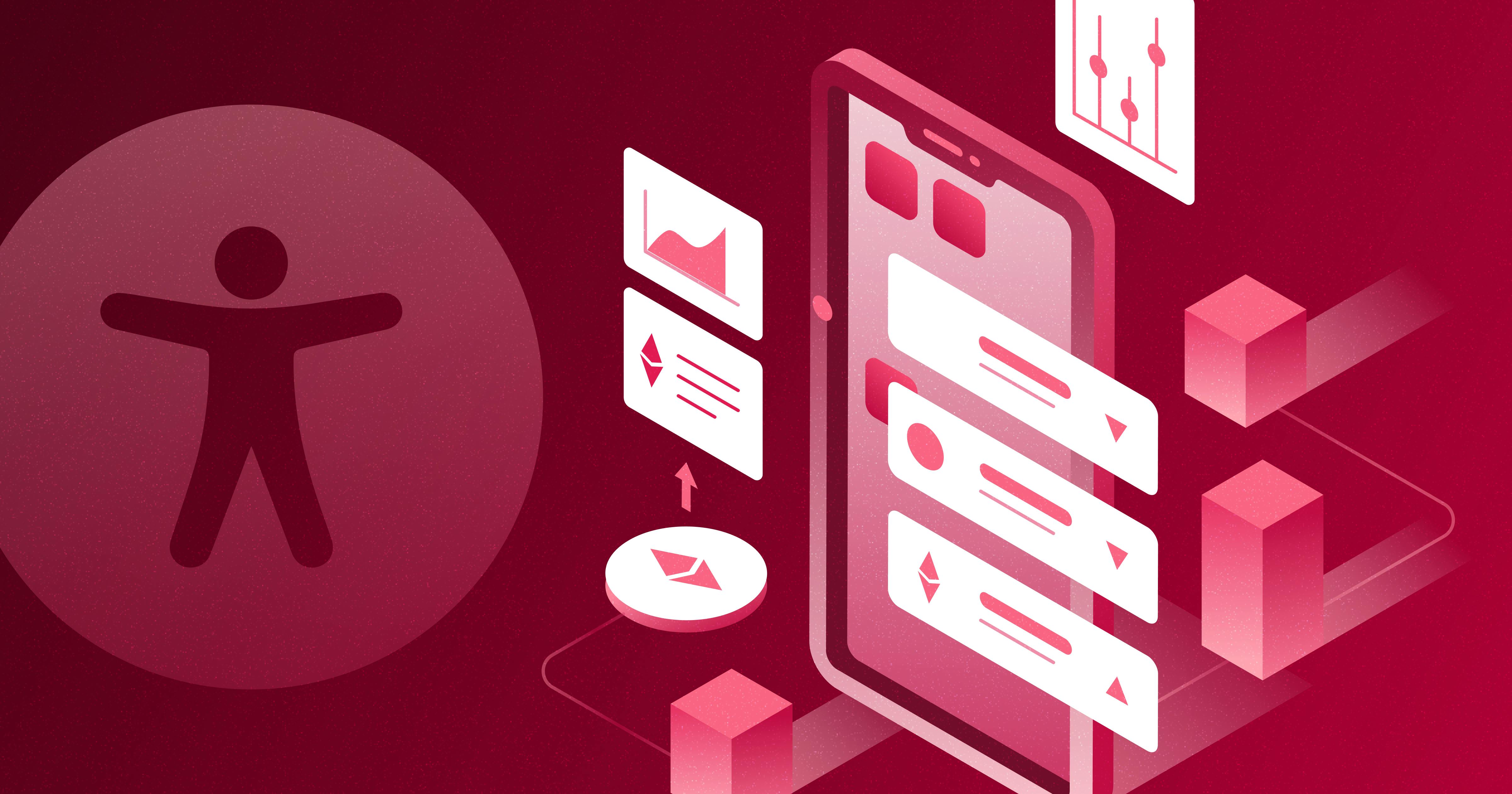 Mobile web browser with various pop-ups around it next to the accessibility icon.