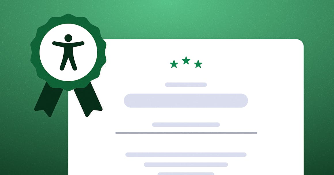 Certificate in front of a green background with an accessibility ribbon in the top left-hand corner.