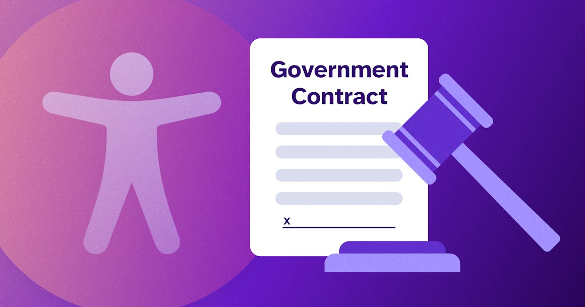 Paper reading 'Government Contract' with a gavel on the right side and the accessibility icon on the left.