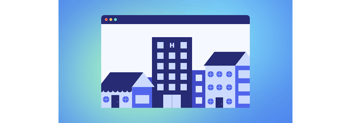 Website browser with small businesses, government buildings, and a hospital.
