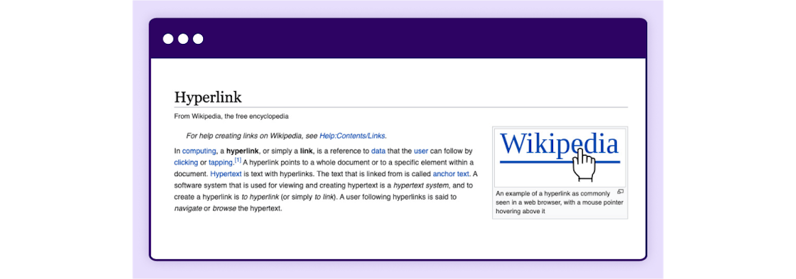 A screenshot of the Wikipedia entry for Hyperlink