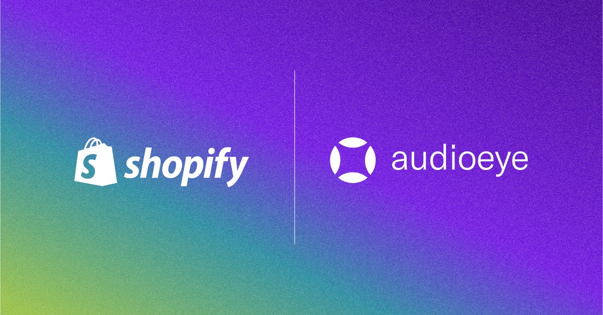 Shopify's logo and AudioEye's logo to represent the partnership between the companies