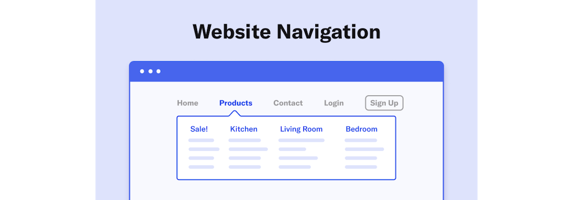 Close up of website dropdown menu with title Website Navigation