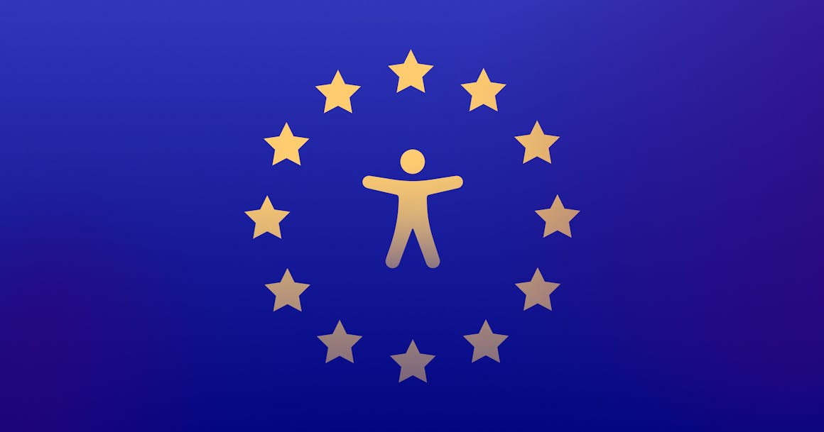The European Union logo (a circle of 12 gold stars on a blue background) with a gold accessibility icon in the middle.