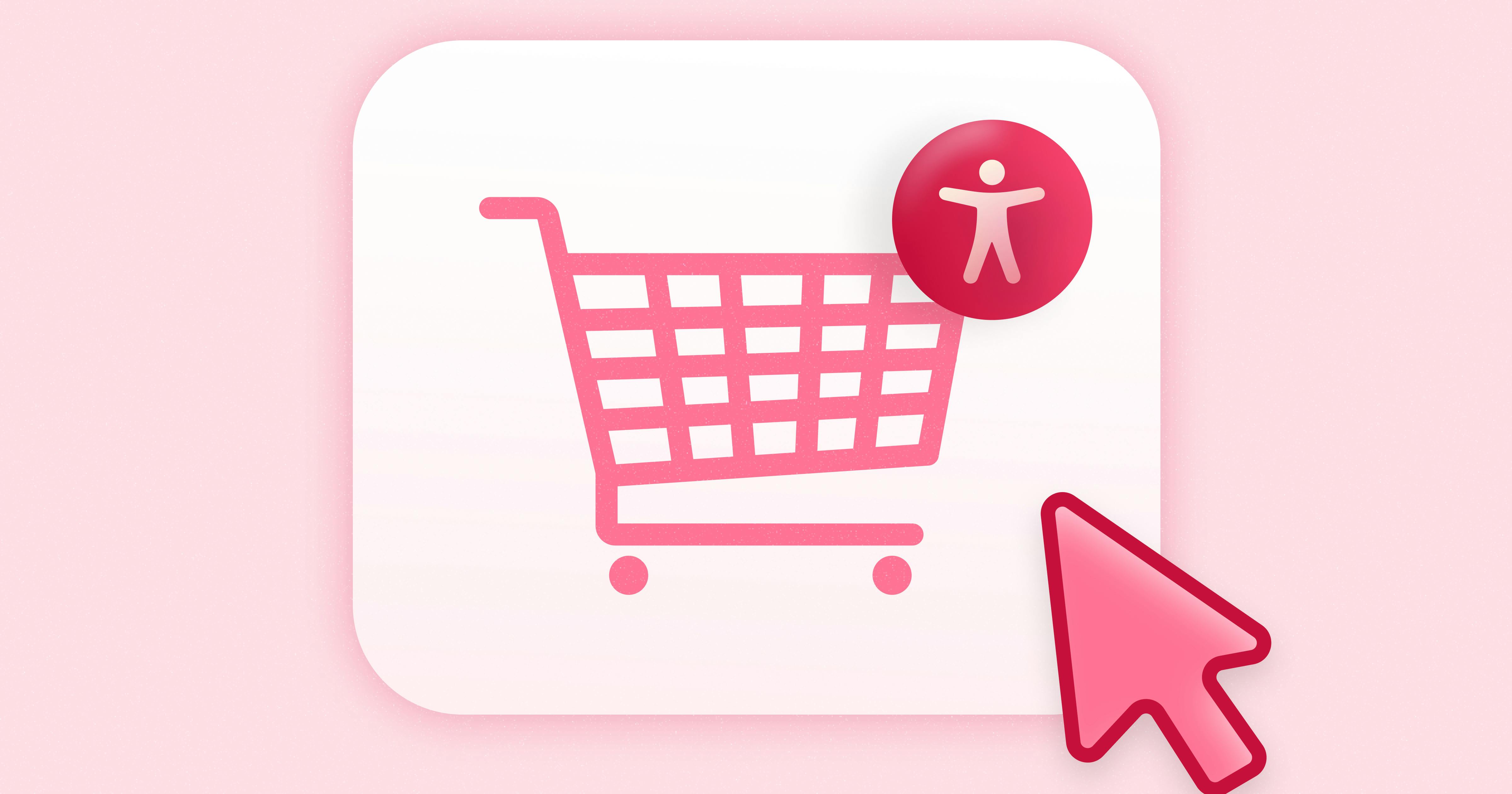 An icon of a shopping cart with an accessibility icon on the corner. A mouse cursor is poised over the icon.
