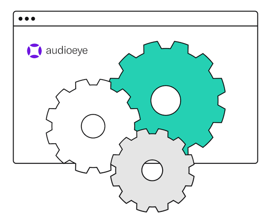 Illustration of a browser window with three colorful gears on top