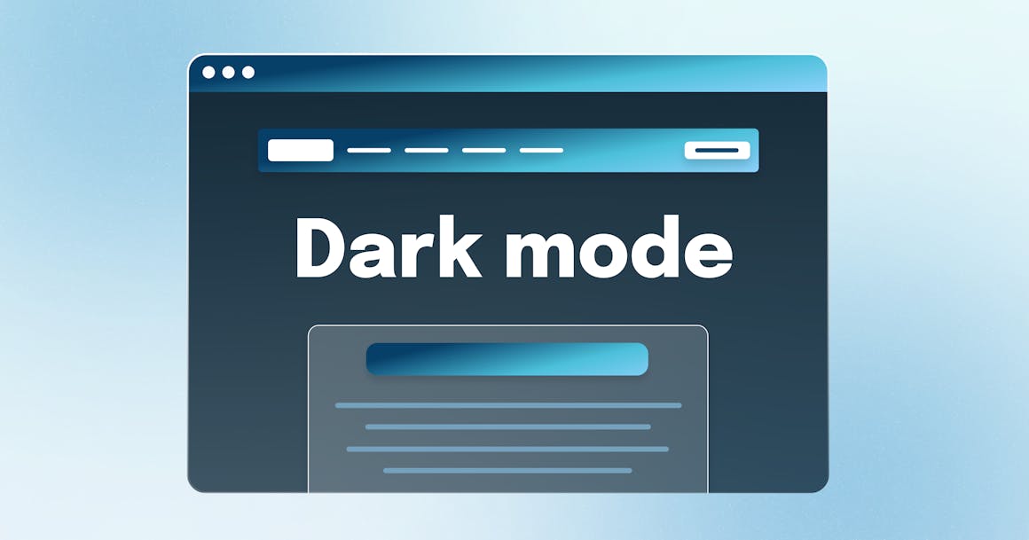 A stylized website that reads "Dark Mode" at the top, with CTA buttons and copies that have low contrast relative to the background color of the page.