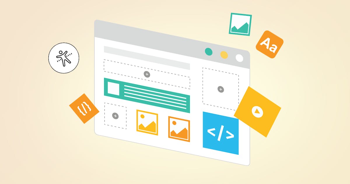 Illustration of computer screen with floating icons.
