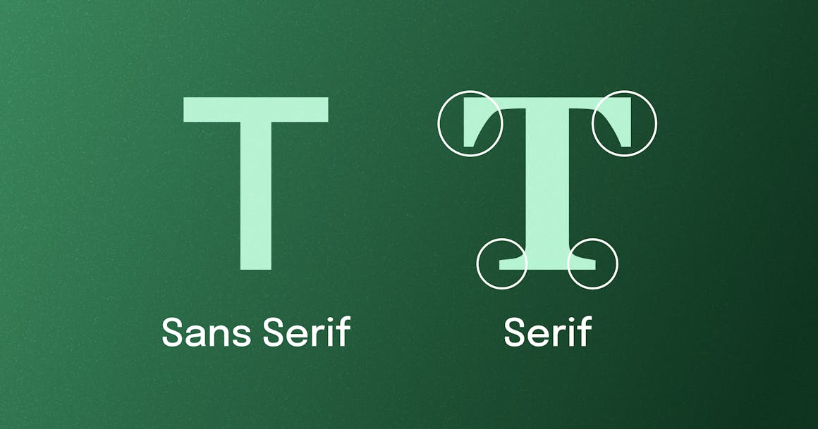 Sans Serif font next Serif font with the "tails" circled. 
