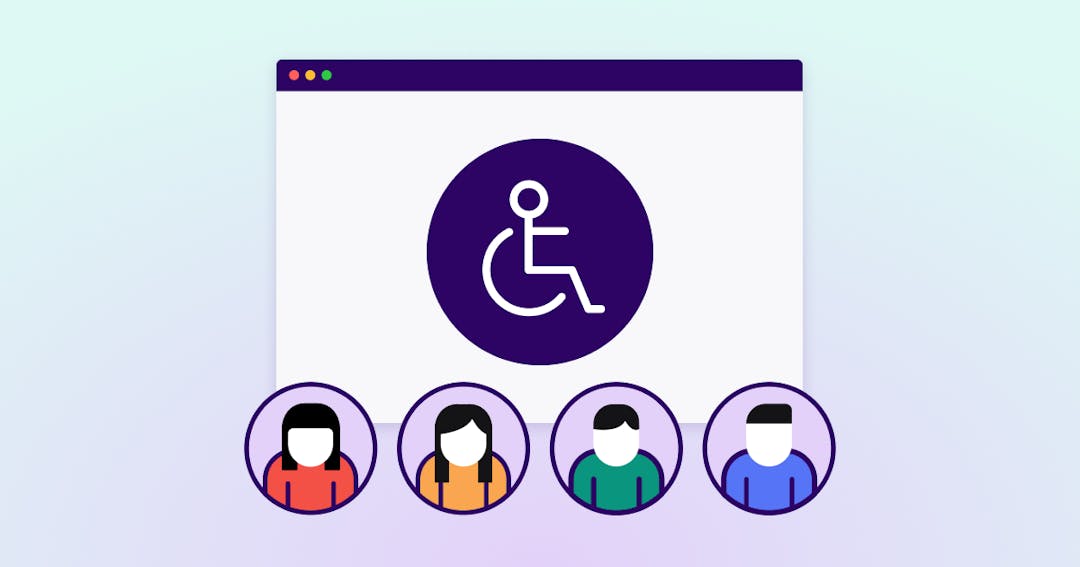 A website browser with a handicap symbol and 4 icons people with disabilities