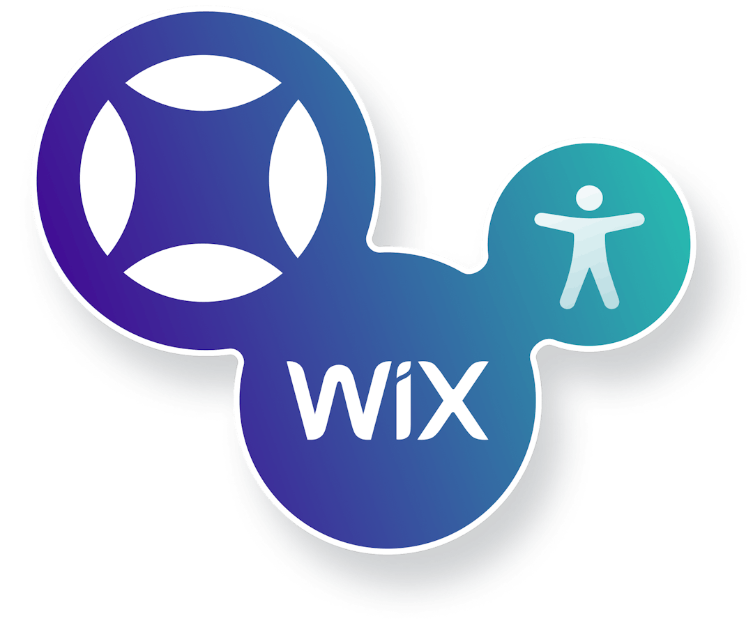 Wix logo and AudioEye logo with accessibility symbol